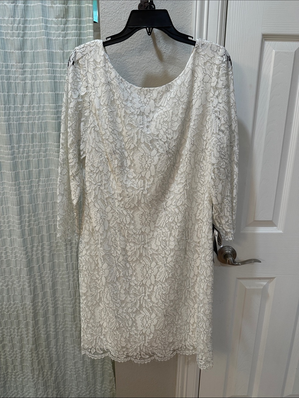 Adrianna Papell White Lace Long Sleeve Dress